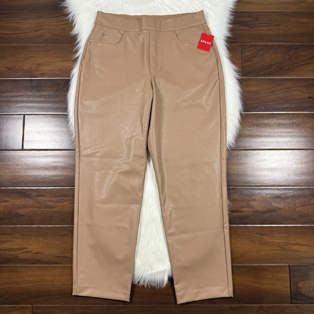 Spanx Women's Size Large Toffee Tan Faux Leather II Slim Straight Pants‎ 20528R